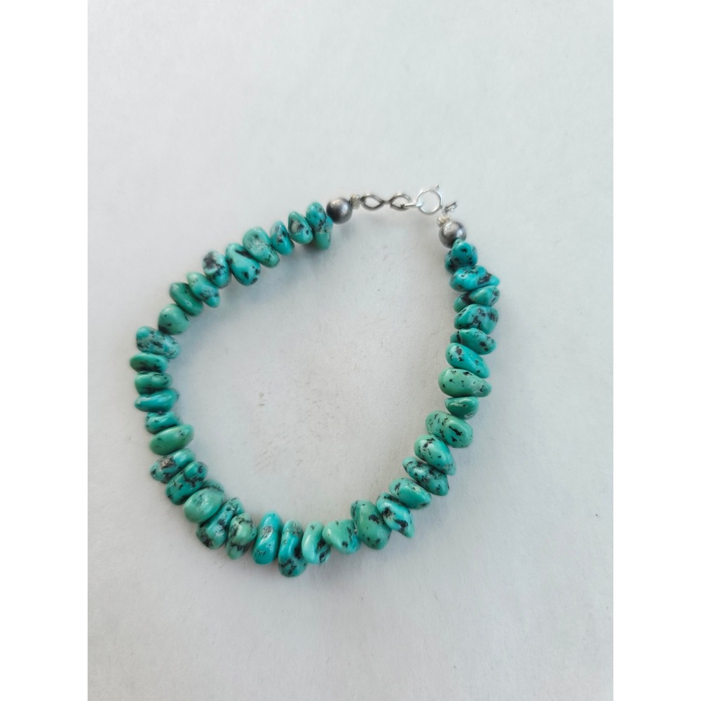 Natural Turquoise Nugget Bracelet Blue Stone Boho Southwestern sterling silver - Picture 3 of 7